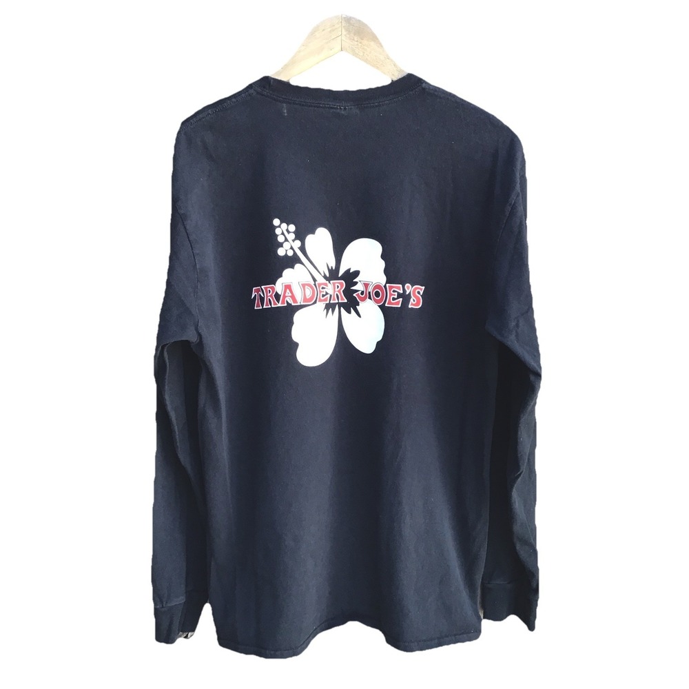 Trader Joe's Hibiscus Logo Long Sleeve T Shirt Black Employee Crew Large Rare